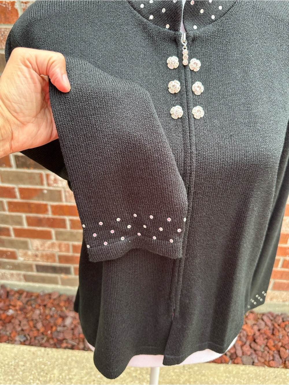NWOT San Remo Full Zip Black Embellished Mock-Neck Women’s Cardigan - Picture 6 of 10